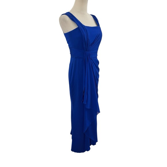 Badgley Mischka Dress Blue Floor Length Silk Sz 4 Draped Black Tie Gown - Picture 3 of 9